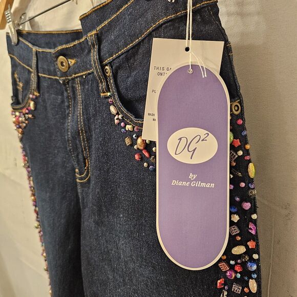 Diane Gilman DG2 Embellished Jeans Sz 10P Jewels Elvis Gemstones Rainbow Gems - Picture 3 of 12